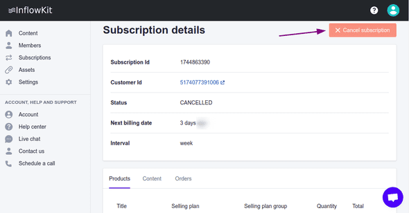 Screenshot showing manage subscriptions