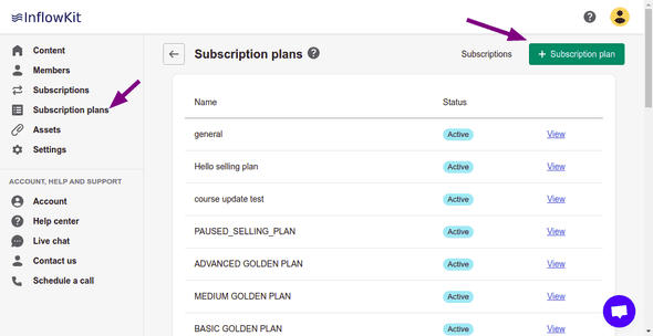 Select subscription plans screenshot